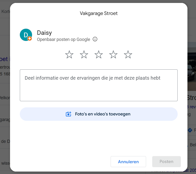 reviewpagina in Google