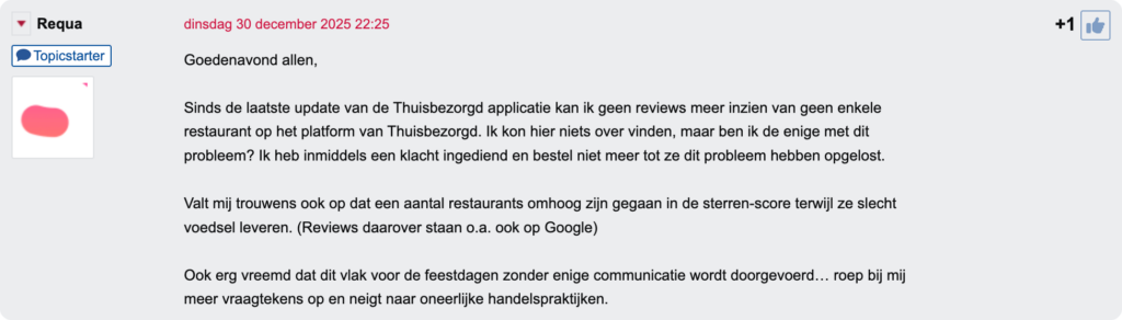 Reviews op thuisbezorgd forum