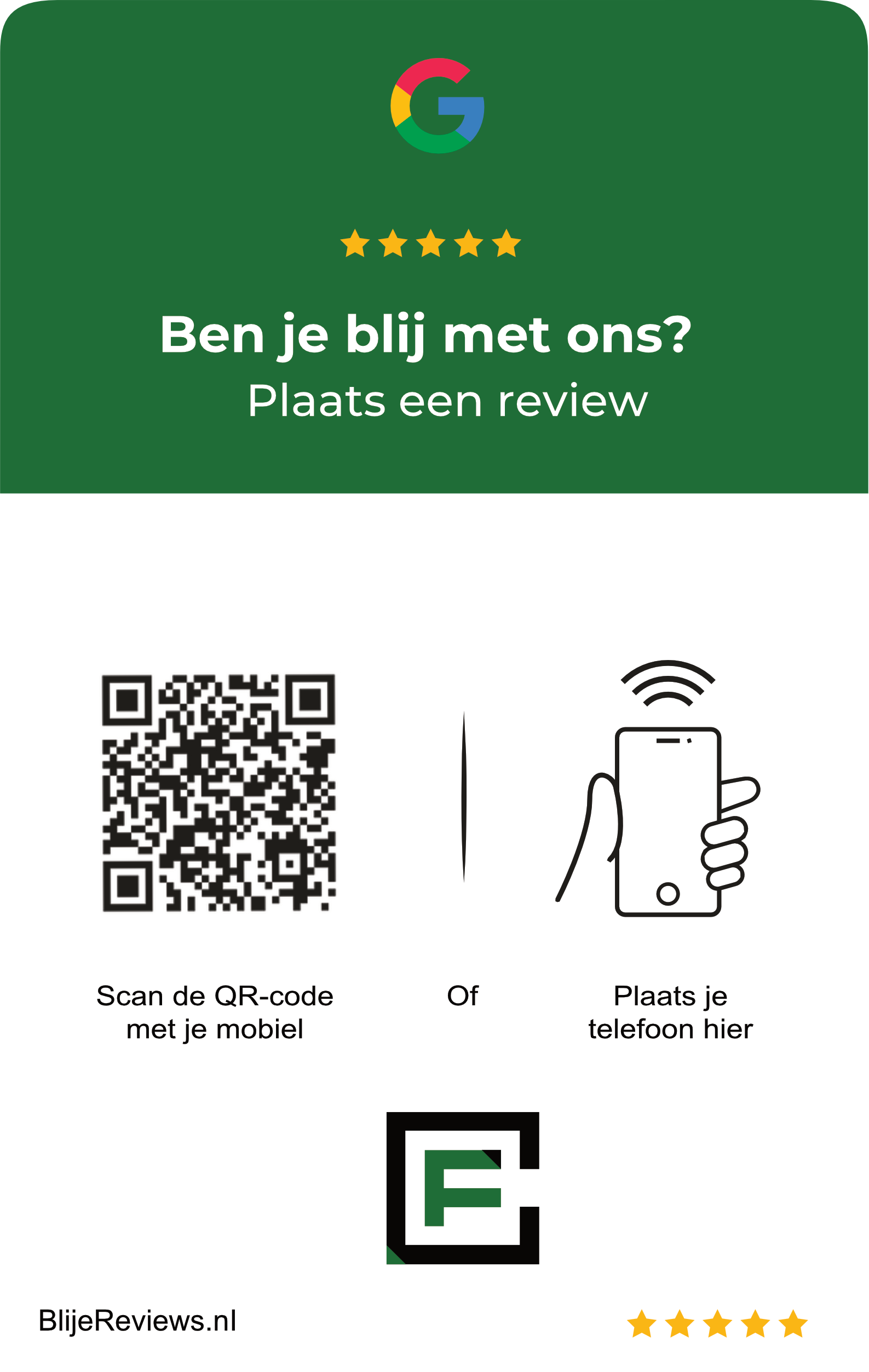 review kaart met logo in huisstijl